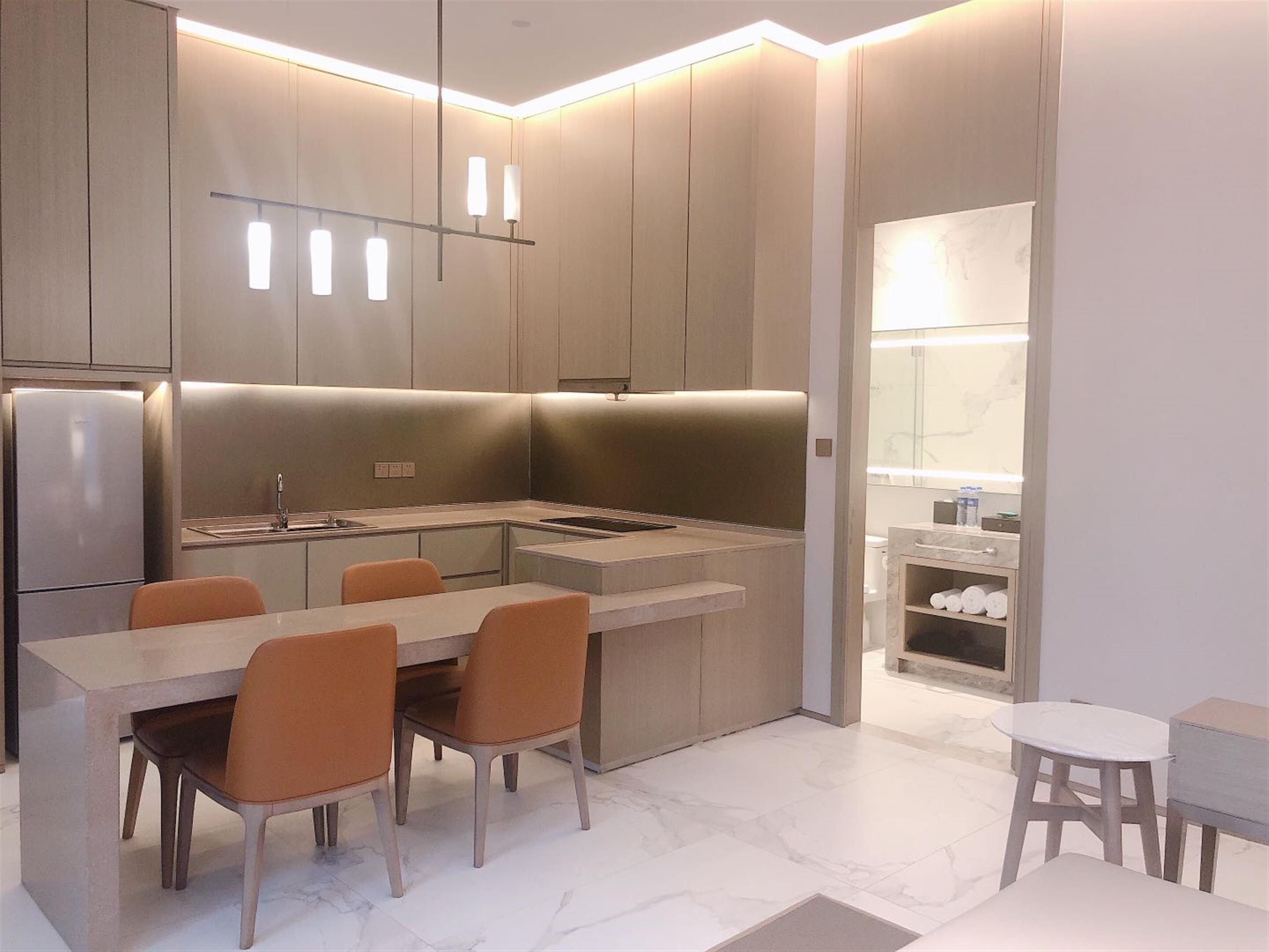 kitchen island Convenient Bright New 2BR Hongqiao Service Apartments nr Hongqiao Hub in Shanghai